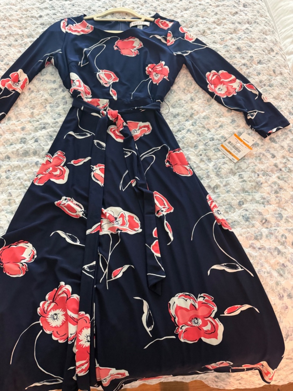 Kasper Floral Elegant Summer midi Dress Navy background - Picture 2 of 3